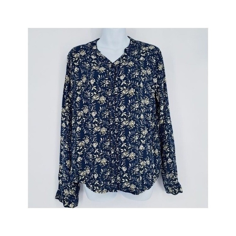 Coop Button Down Blouse Womens Large Blue Floral Long Sleeve Viscose Top